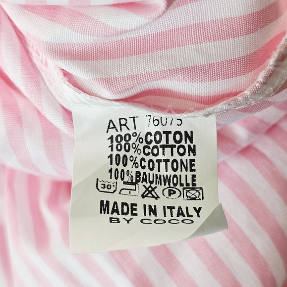 Italian 100% Cotton By Coco Pink White Striped Ruffle Button Up Shirt Size L/XXL - Picture 8 of 15